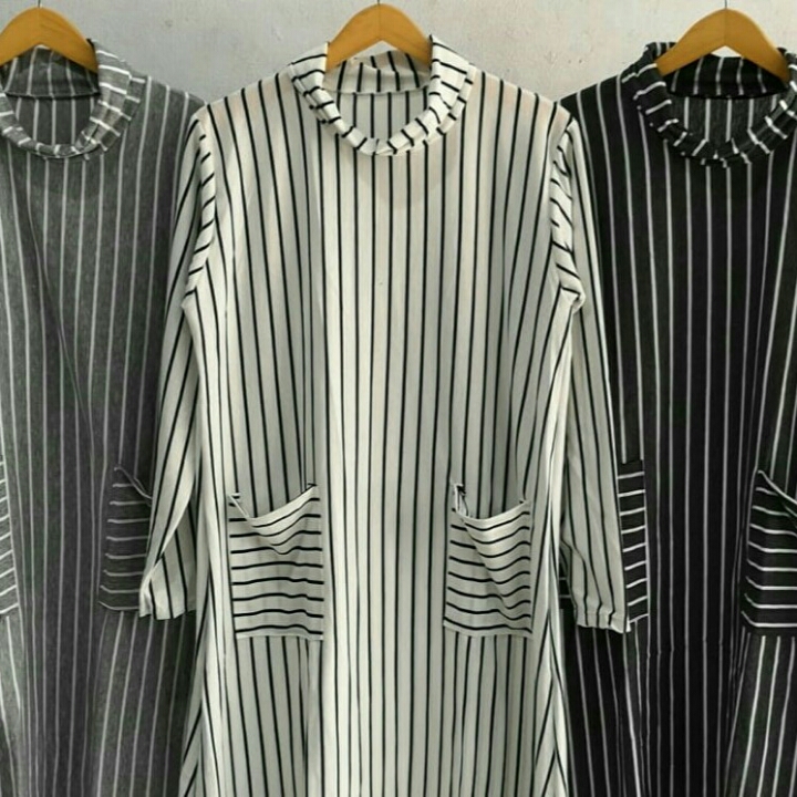 Tunik Tangan Panjang Ukuran Jumbo Bahan Spandek Salur