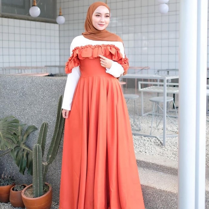 Varsha Dress Gamis Remaja Ruffle Maxi Moscrepe Premium 3