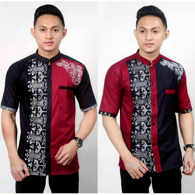 baju Koko bordil kombinasi batik  baju Koko muslim 3