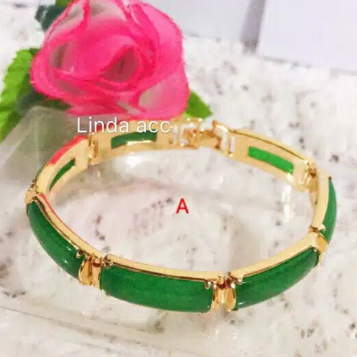 gelang giok asli 2 ukuran  lapis emas 18 karat 2