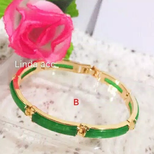 gelang giok asli 2 ukuran  lapis emas 18 karat 3