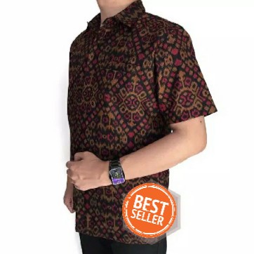 Kemeja Etnik Motif Endek Bali Arjuna Lengan Pendek Pria Batik Bali