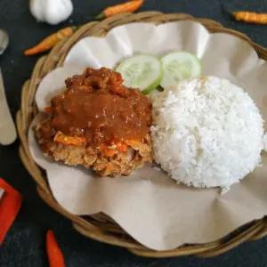 nasi ayam geprek saus barberque spicy es teh 