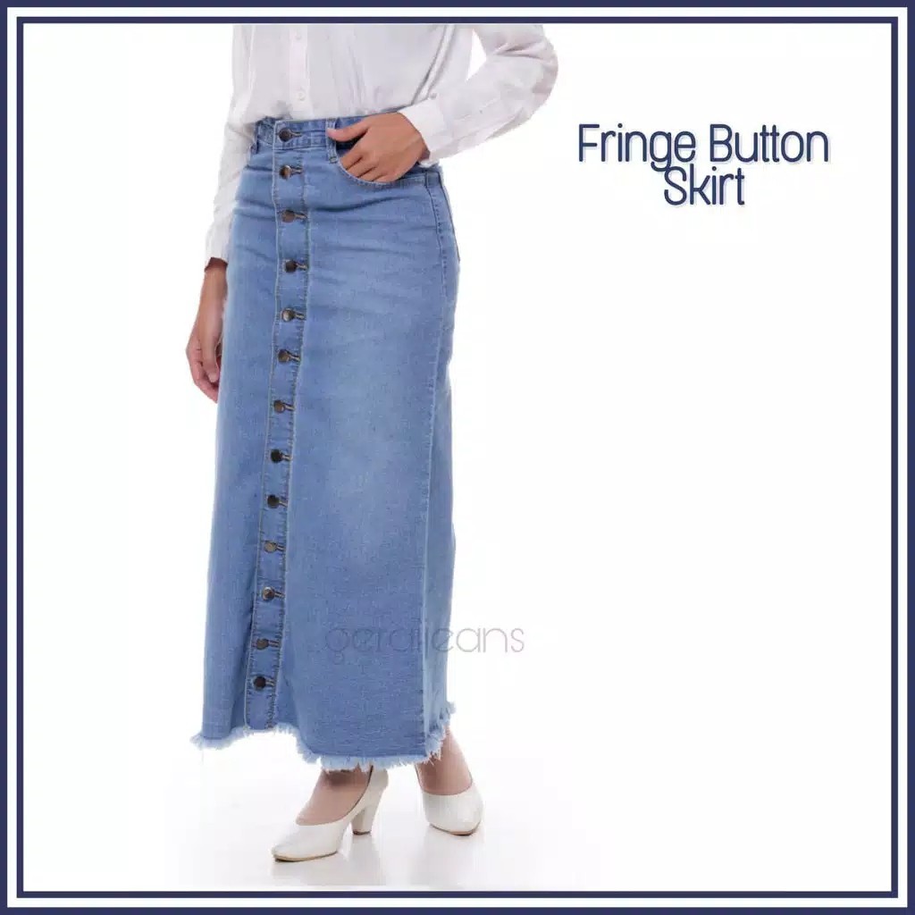 rok jeans full kancing  button rawis rumbai