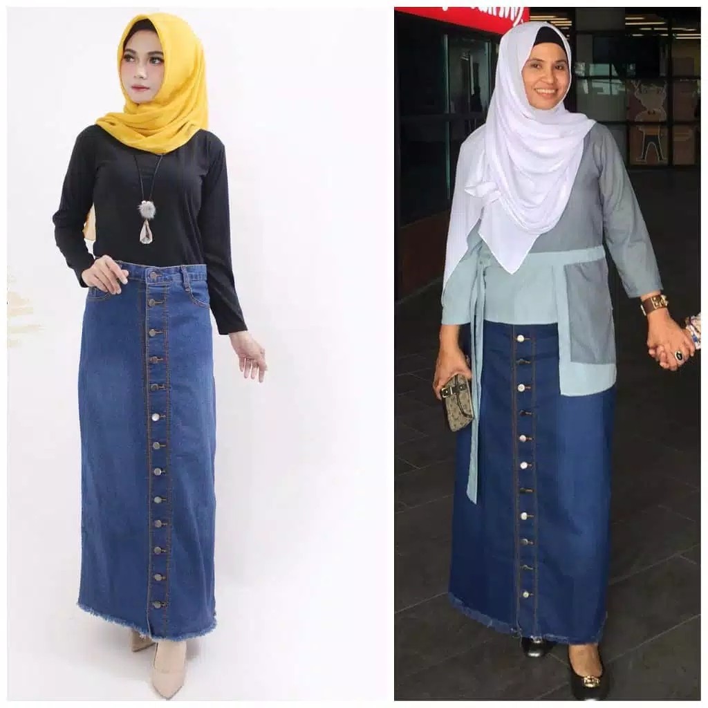 rok jeans full kancing  button rawis rumbai 2