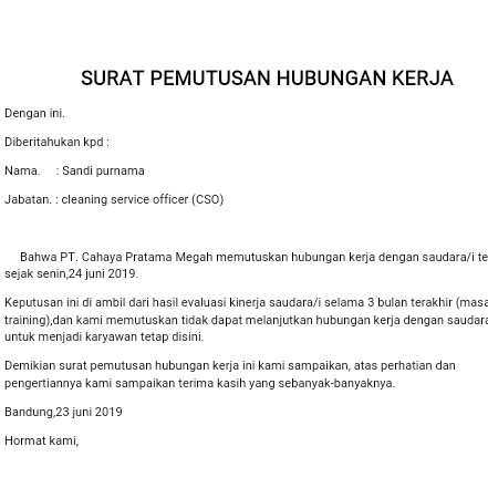 surat keterangan kerja